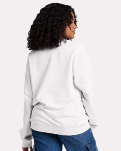JERZEES IC48MR Unisex Ultimate CVC Crewneck Sweatshirt – White (on model back)