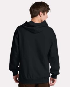 JERZEES IC49MR Unisex Ultimate CVC Hooded Sweatshirt – Black Ink (on model back)