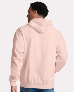 JERZEES IC49MR Unisex Ultimate CVC Hooded Sweatshirt – Blush Pink (on model back)