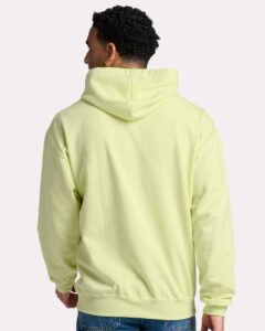 JERZEES IC49MR Unisex Ultimate CVC Hooded Sweatshirt – Celery Juice (on model back)