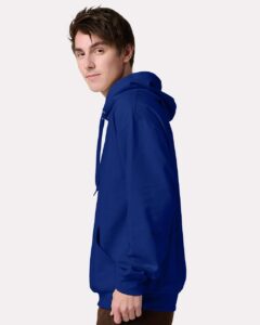 JERZEES IC49MR Unisex Ultimate CVC Hooded Sweatshirt – Orchid (on model side)