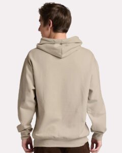 JERZEES IC49MR Unisex Ultimate CVC Hooded Sweatshirt – Putty (on model back)