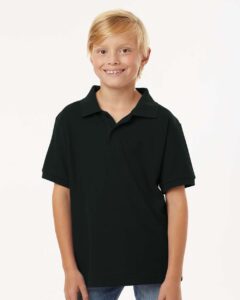 AllPro 62800Y Youth Pique Polo – Black (on model)