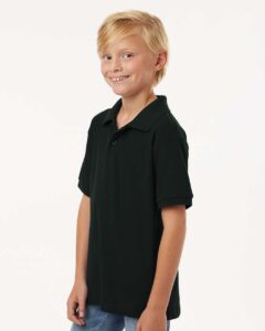 AllPro 62800Y Youth Pique Polo – Black (on model side)