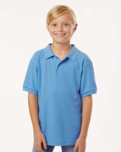 AllPro 62800Y Youth Pique Polo – Carolina Blue (on model)