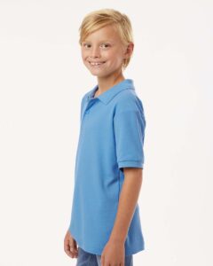 AllPro 62800Y Youth Pique Polo – Carolina Blue (on model side)