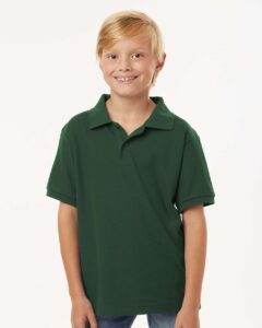 AllPro 62800Y Youth Pique Polo – Forest Green (on model)