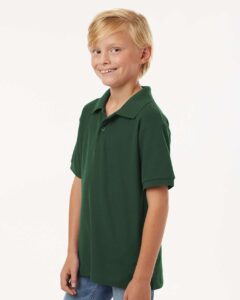 AllPro 62800Y Youth Pique Polo – Forest Green (on model side)