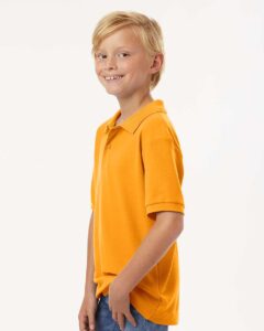 AllPro 62800Y Youth Pique Polo – Gold (on model side)