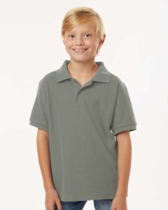 AllPro 62800Y Youth Pique Polo – Greystone (on model)