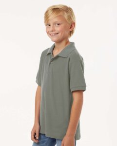 AllPro 62800Y Youth Pique Polo – Greystone (on model side)