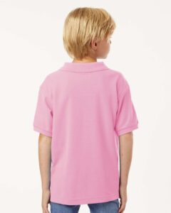 AllPro 62800Y Youth Pique Polo – Light Pink (on model back)