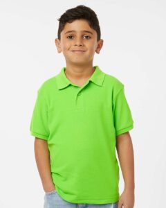 AllPro 62800Y Youth Pique Polo – Lime (on model)