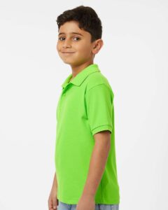 AllPro 62800Y Youth Pique Polo – Lime (on model side)