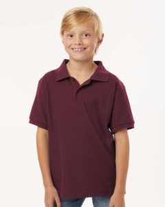 AllPro 62800Y Youth Pique Polo – Maroon (on model)