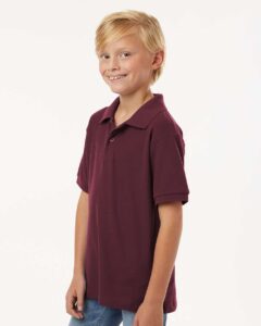AllPro 62800Y Youth Pique Polo – Maroon (on model side)