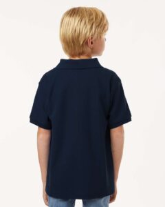 AllPro 62800Y Youth Pique Polo – Navy (on model back)