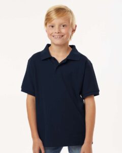 AllPro 62800Y Youth Pique Polo – Navy (on model)