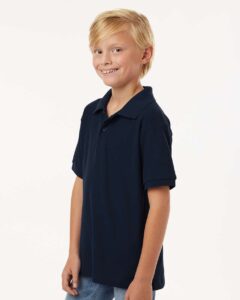 AllPro 62800Y Youth Pique Polo – Navy (on model side)