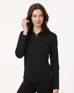 AllPro 41870L Women’s Pro-Lock Performance Quarter-Zip Pullover – Black (on model)
