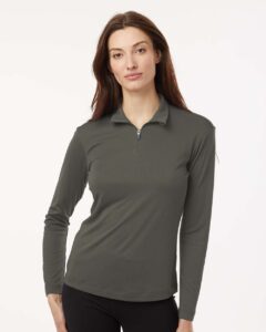 AllPro 41870L Women’s Pro-Lock Performance Quarter-Zip Pullover – Charcoal (on model)