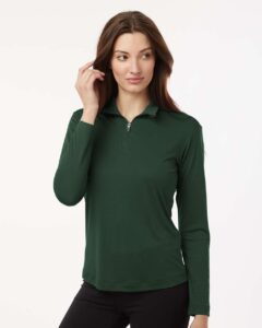 AllPro 41870L Women’s Pro-Lock Performance Quarter-Zip Pullover – Forest Green (on model)