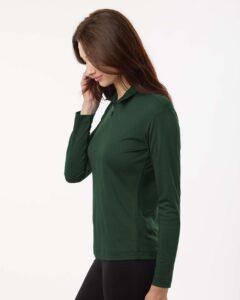 AllPro 41870L Women’s Pro-Lock Performance Quarter-Zip Pullover – Forest Green (on model side)