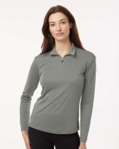 AllPro 41870L Women’s Pro-Lock Performance Quarter-Zip Pullover – Greystone (on model)