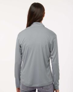 AllPro 41870L Women’s Pro-Lock Performance Quarter-Zip Pullover – Heather Steel (on model back)