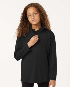 AllPro 41870Y Youth Pro-Lock Performance Quarter-Zip Pullover – Black (on model)