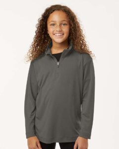 AllPro 41870Y Youth Pro-Lock Performance Quarter-Zip Pullover – Charcoal (on model)