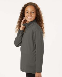 AllPro 41870Y Youth Pro-Lock Performance Quarter-Zip Pullover – Charcoal (on model side)