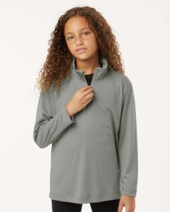 AllPro 41870Y Youth Pro-Lock Performance Quarter-Zip Pullover – Greystone (on model)