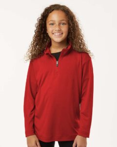 AllPro 41870Y Youth Pro-Lock Performance Quarter-Zip Pullover – Red (on model)