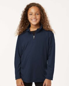 AllPro 41870Y Youth Pro-Lock Performance Quarter-Zip Pullover – Navy (on model)