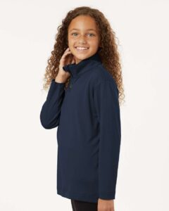 AllPro 41870Y Youth Pro-Lock Performance Quarter-Zip Pullover – Navy (on model side)