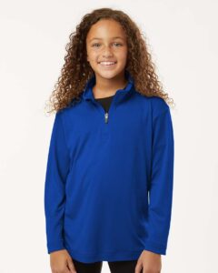 AllPro 41870Y Youth Pro-Lock Performance Quarter-Zip Pullover – Royal (on model)