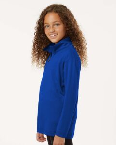 AllPro 41870Y Youth Pro-Lock Performance Quarter-Zip Pullover – Royal (on model side)
