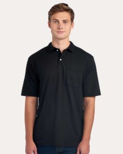 JERZEES 436MP Men’s Dri-Power® Polo with Pocket – Black (on model)