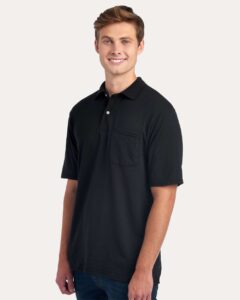 JERZEES 436MP Men’s Dri-Power® Polo with Pocket – Black (on model side)