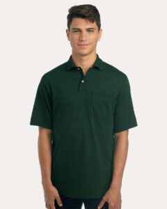 JERZEES 436MP Men’s Dri-Power® Polo with Pocket – Forest Green (on model)