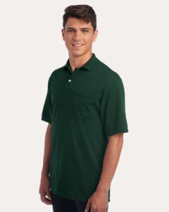 JERZEES 436MP Men’s Dri-Power® Polo with Pocket – Forest Green (on model side)