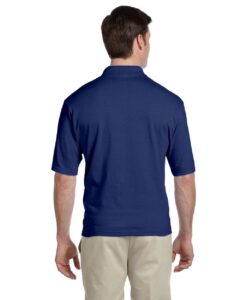 JERZEES 436MP Men’s Dri-Power® Polo with Pocket – J. Navy (on model back)