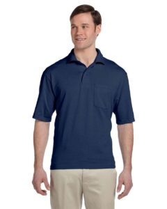 JERZEES 436MP Men’s Dri-Power® Polo with Pocket – J. Navy (on model)