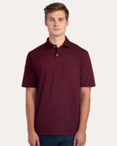 JERZEES 436MP Men’s Dri-Power® Polo with Pocket – Maroon (on model)