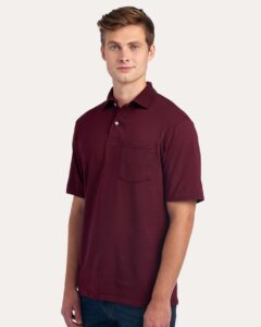 JERZEES 436MP Men’s Dri-Power® Polo with Pocket – Maroon (on model side)