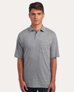 JERZEES 436MP Men’s Dri-Power® Polo with Pocket – Oxford (on model)