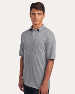 JERZEES 436MP Men’s Dri-Power® Polo with Pocket – Oxford (on model side)