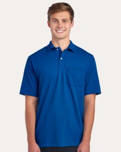 JERZEES 436MP Men’s Dri-Power® Polo with Pocket – Royal (on model)