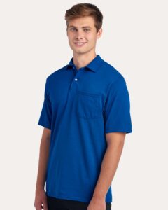 JERZEES 436MP Men’s Dri-Power® Polo with Pocket – Royal (on model side)